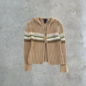 Y2k striped zip up sweater